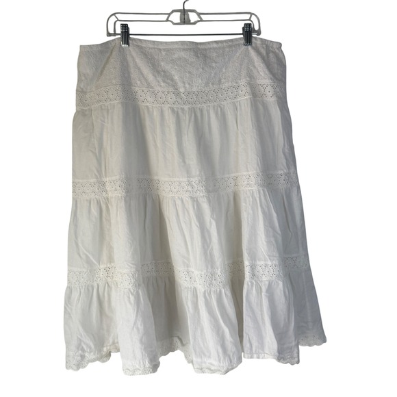 Coldwater Creek Vintage White Cotton Eyelet Tiered Midi Skirt Size 16 Cottage - Picture 1 of 7
